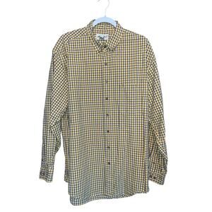 Eddie Bauer Large-Tall Shirt Mens Yellow Blue Plaid Button Down Traditional Fit